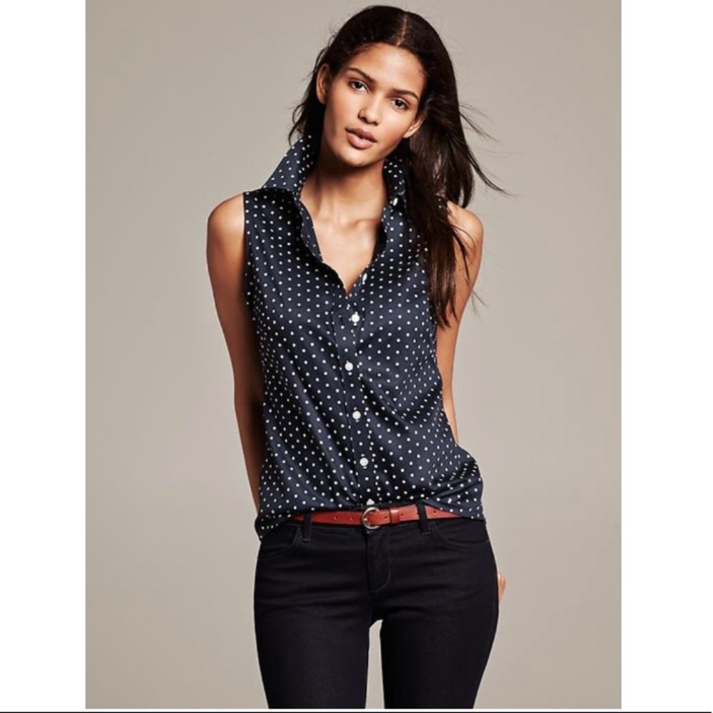 Banana Republic Fitted Sleeveless Polka Dot Shirt